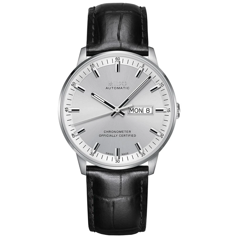 商品MIDO|Men’s Swiss Automatic Chronometer Commander Black Leather Strap Watch 40mm,价格¥9145,第1张图片