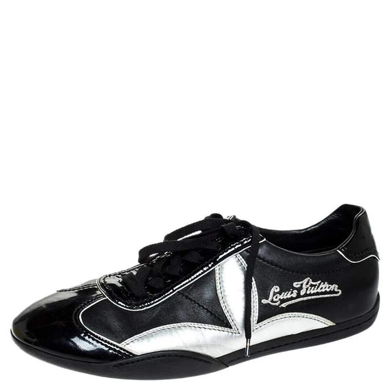 商品[二手商品] Louis Vuitton|Louis Vuitton Black/Silver Patent Leather And Leather Low Top Lace Up Sneakers Size 41,价格¥3327,第1张图片