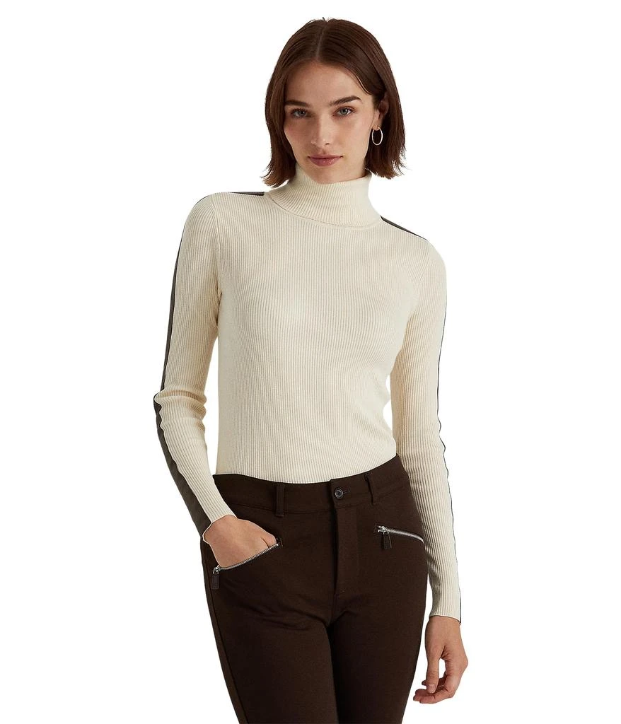 商品Ralph Lauren|Faux-Leather-Trim Turtleneck Sweater,价格¥935,第1张图片