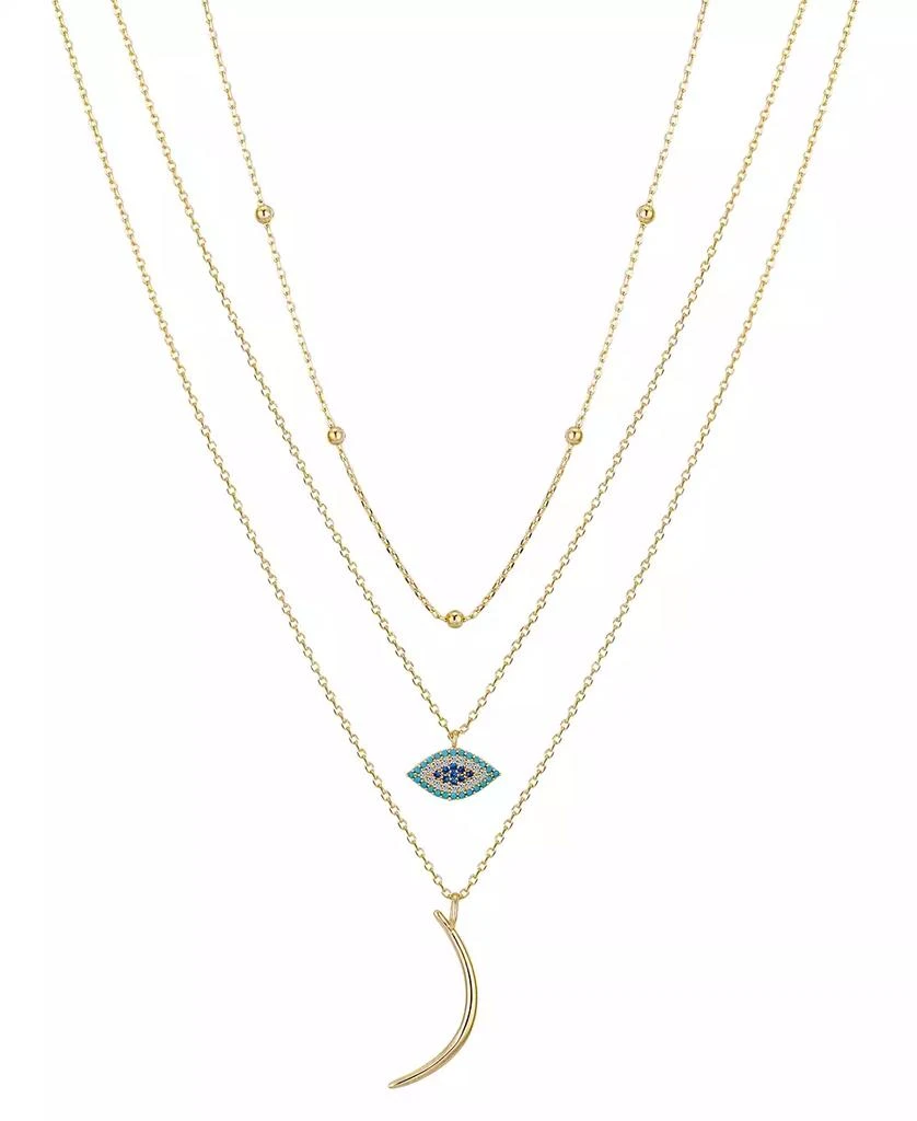 商品Unwritten|14K Gold Flash Plated Brass Cubic Zirconia Evil Eye Beaded Moon Layered Necklace Trio with Extenders Set, 3 Piece,价格¥113,第1张图片