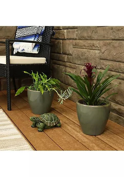 商品Sunnydaze Decor|Decor Sunnydaze Resort Ceramic Indoor Outdoor Planter   Gray   8 Inch   Set Of 2,价格¥585,第1张图片
