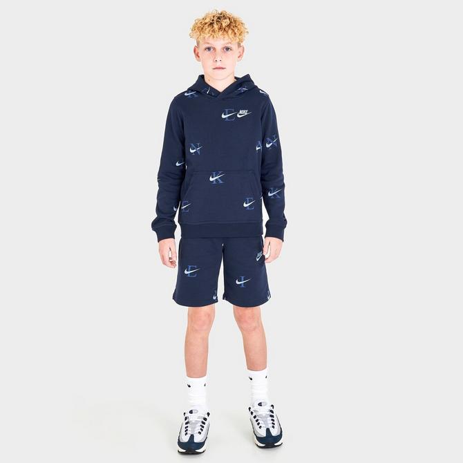 Boys' Nike Sportswear Club Monogram Allover Print Pullover Hoodie商品第2张图片规格展示