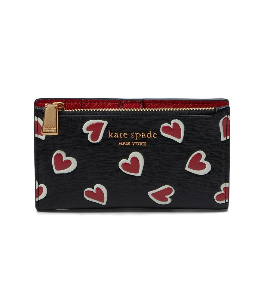 商品Kate Spade|Morgan Stencil Hearts Embossed Printed Saffiano Leather Small Slim Bifold Wallet,价格¥867,第1张图片