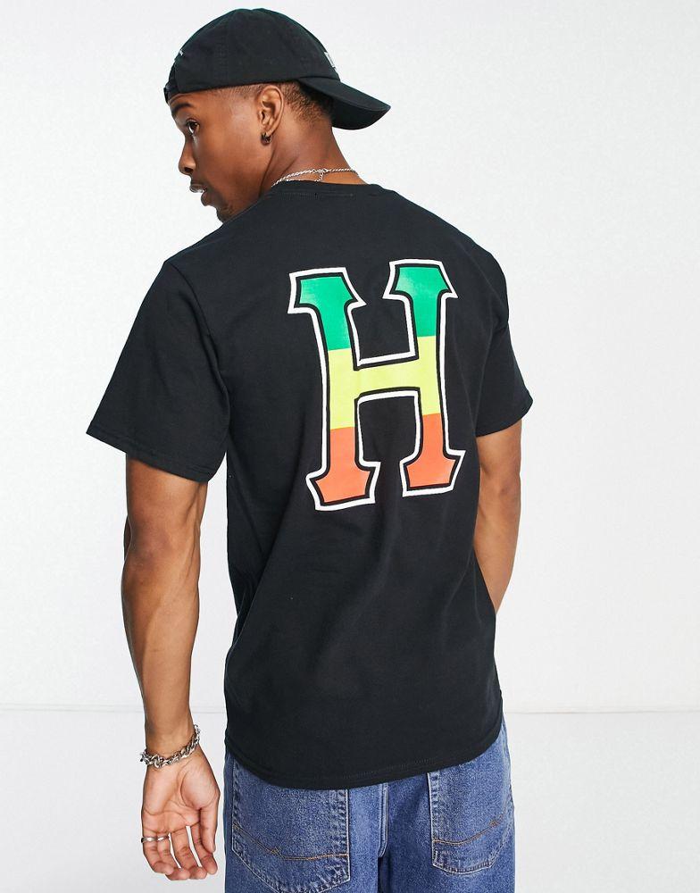 HUF t-shirt in black with tricolour logo print商品第4张图片规格展示