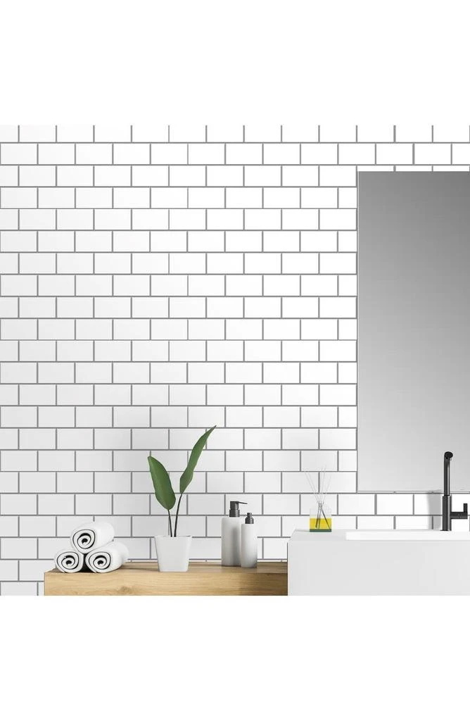 London Metro Classic Brick Brilliant White Glossy 3D Tile Stickers 12-Piece Set 商品