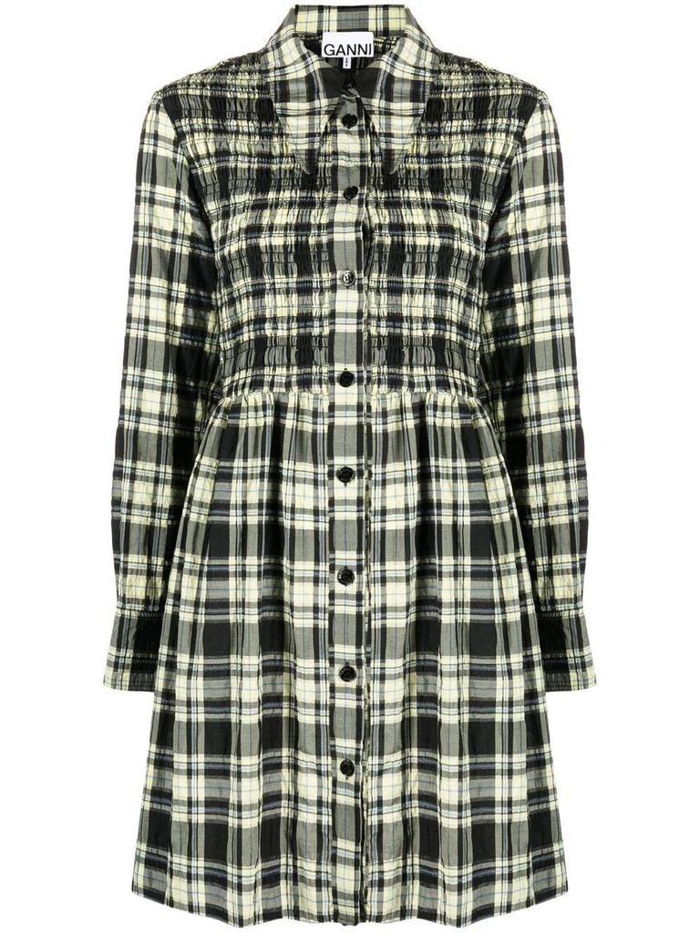 商品Ganni|Seersucker Check Smock Shirt Dress,价格¥2087,第1张图片