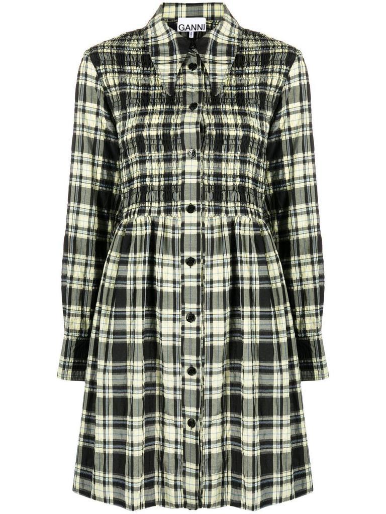 商品Ganni|Seersucker Check Smock Shirt Dress,价格¥2074,第1张图片