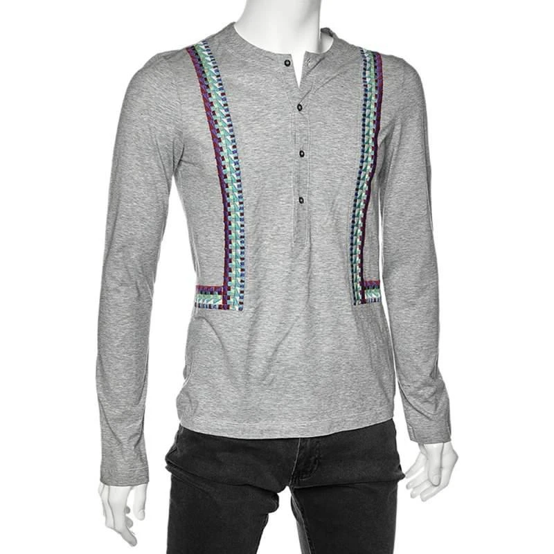 商品[二手商品] Just Cavalli|Just Cavalli Grey Cotton Embroidered Detailed Long Sleeve T-Shirt M,价格¥1769,第2张图片详细描述