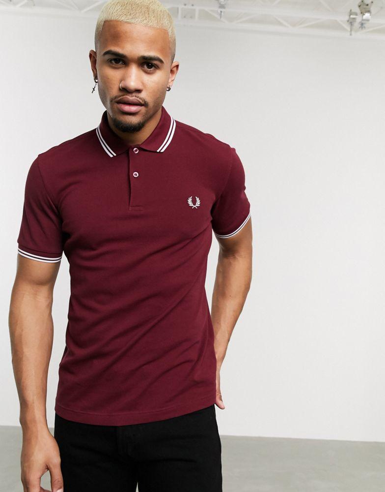 Fred Perry twin tipped logo polo in burgundy商品第1张图片规格展示