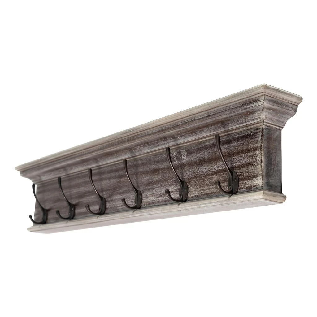 商品Homezia|39" Rustic Brown Gray Wash Wood Six Hook Hanging Coat Rack,价格¥1573,第3张图片详细描述