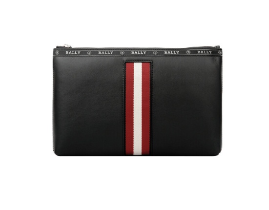 商品Bally|巴利男士黑色红白条纹皮革手拿包HARTLAND-6227997（澳门仓发货）,价格¥2533,第1张图片
