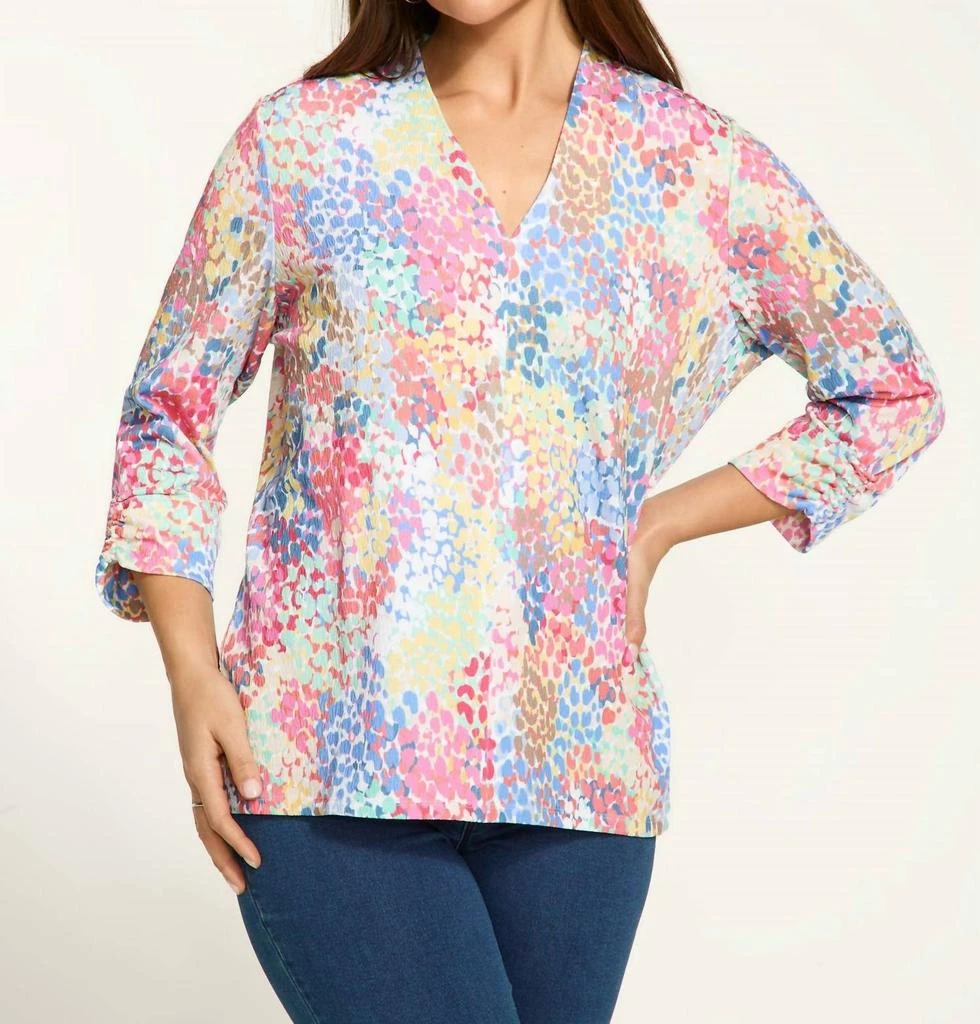 商品FDJ|3/4 Sleeve Spectral Print V-Neck Top In White Multi,价格¥725,第1张图片