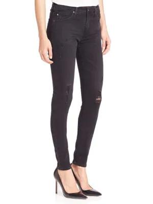 Farrah Distressed High-Rise Skinny Jeans商品第3张图片规格展示