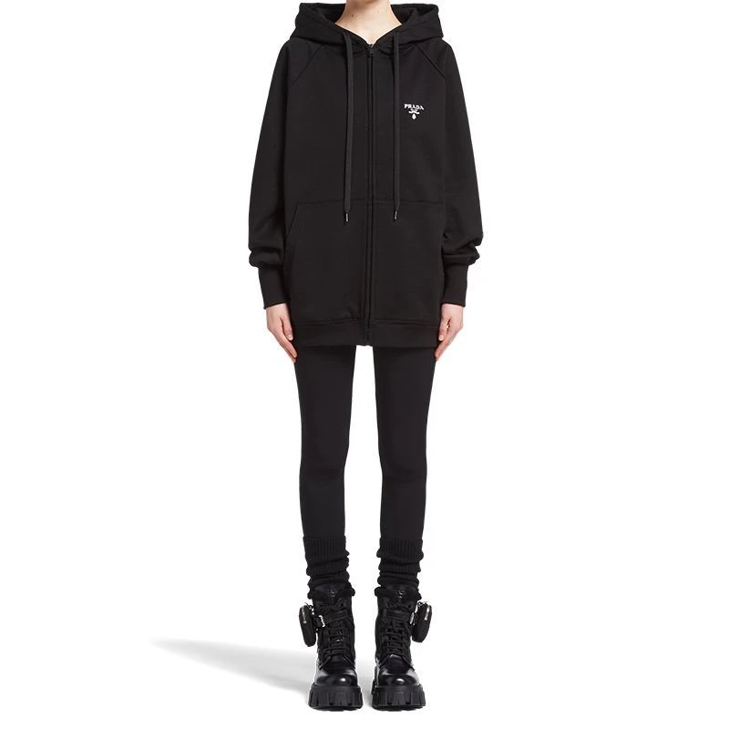 商品Prada|【预售3-7天】普拉达  女士黑色大廓形棉质连帽衫卫衣138572_1ZT7_F0967_S_202,价格¥9549,第4张图片详细描述