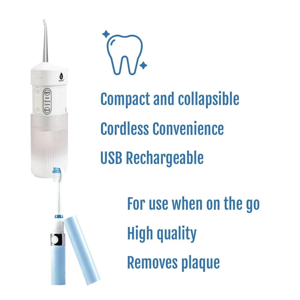 商品PURSONIC|Compact Travel Oral Care Bundle: Portable USB Rechargeable Collapsible Water Flosser and Pursonic Portable Sonic Toothbrush,价格¥575,第2张图片详细描述