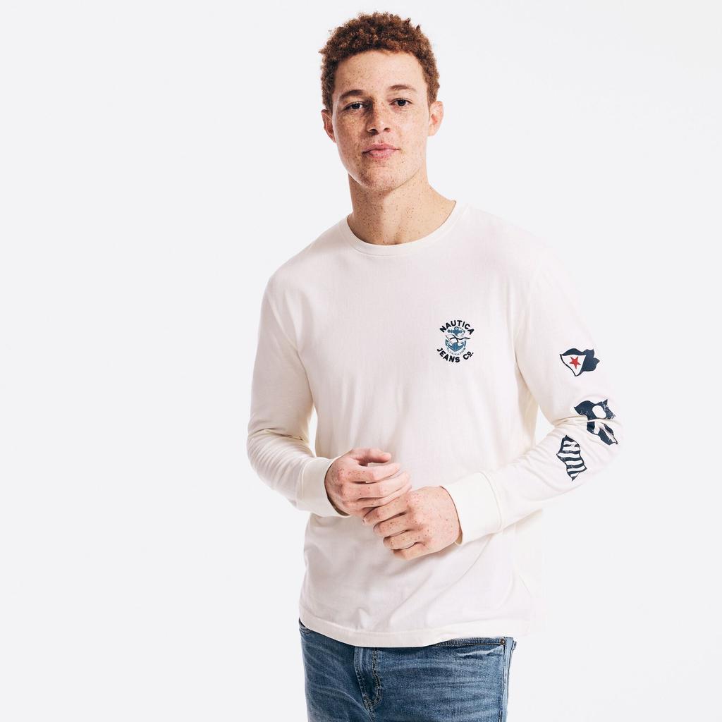 Nautica Mens Nautica Jeans Co. Sustainably Crafted Graphic Long-Sleeve T-Shirt商品第1张图片规格展示