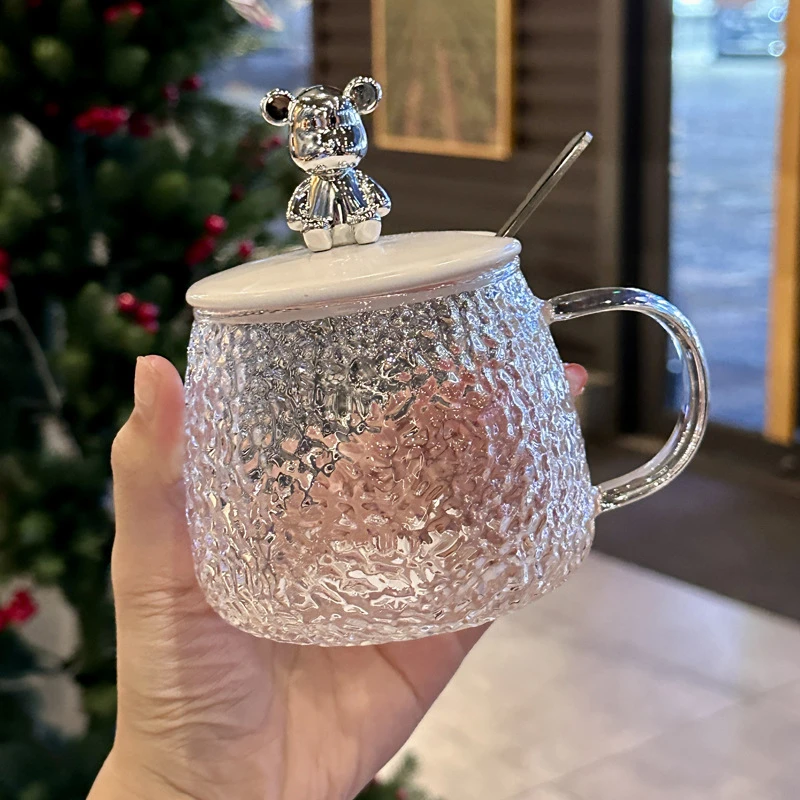 ins风可爱耐热玻璃水杯女生高颜值马克杯带盖勺办公室咖啡早餐杯 商品