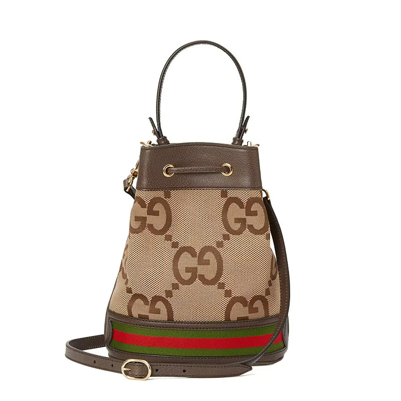 商品Gucci|【包税】GUCCI/古驰 22新款Ophidia系列 女士小号棕色超级双G老花帆布配皮饰红绿织带可拆卸肩带抽身开合单肩水桶包550621UKMJG2570,价格¥12989,第6张图片详细描述