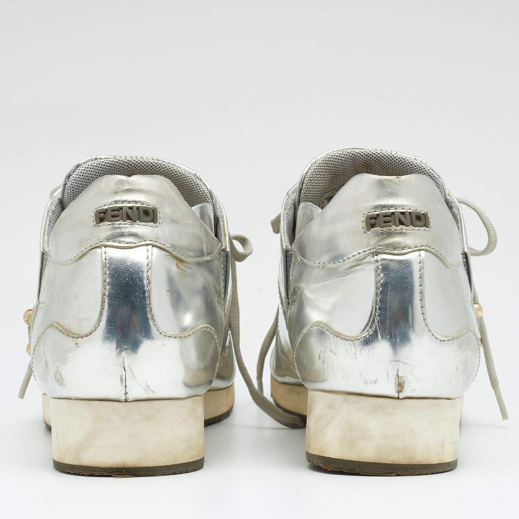 Fendi Metallic Silver Patent Leather Low Top Sneakers Size 38商品第5张图片规格展示