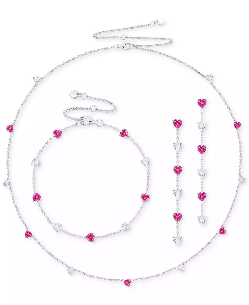 商品Macy's|Lab Created Ruby (5-1/2 ct. t.w.) & White Sapphire (5-1/2 ct. t.w.) Heart Necklace, Bracelet & Earrings in Sterling Silver,价格¥736,第1张图片