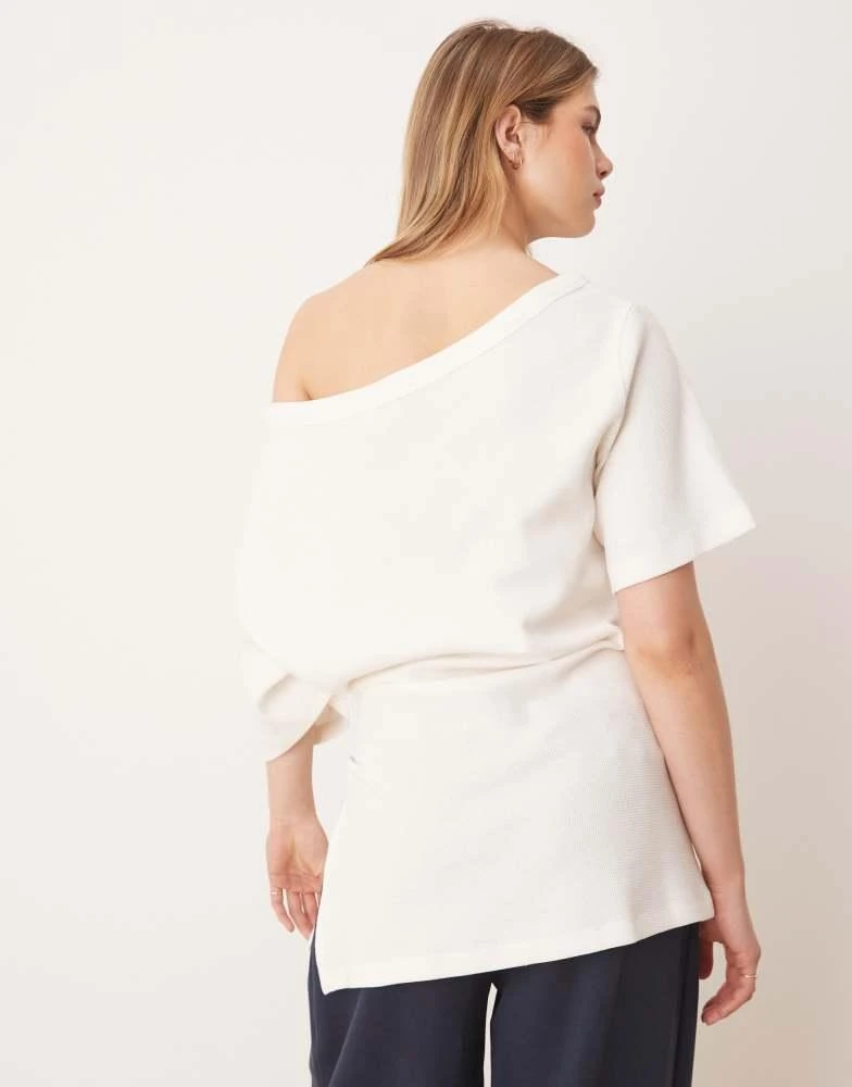 商品ASOS|ASOS DESIGN off shoulder cinched waist waffle t-shirt in washed cream,价格¥252,第3张图片详细描述
