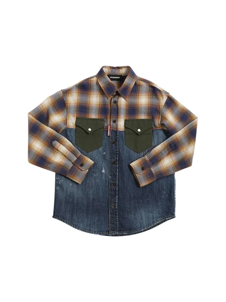 商品DSQUARED2|Check Printed Cotton Denim Shirt,价格¥1176,第1张图片