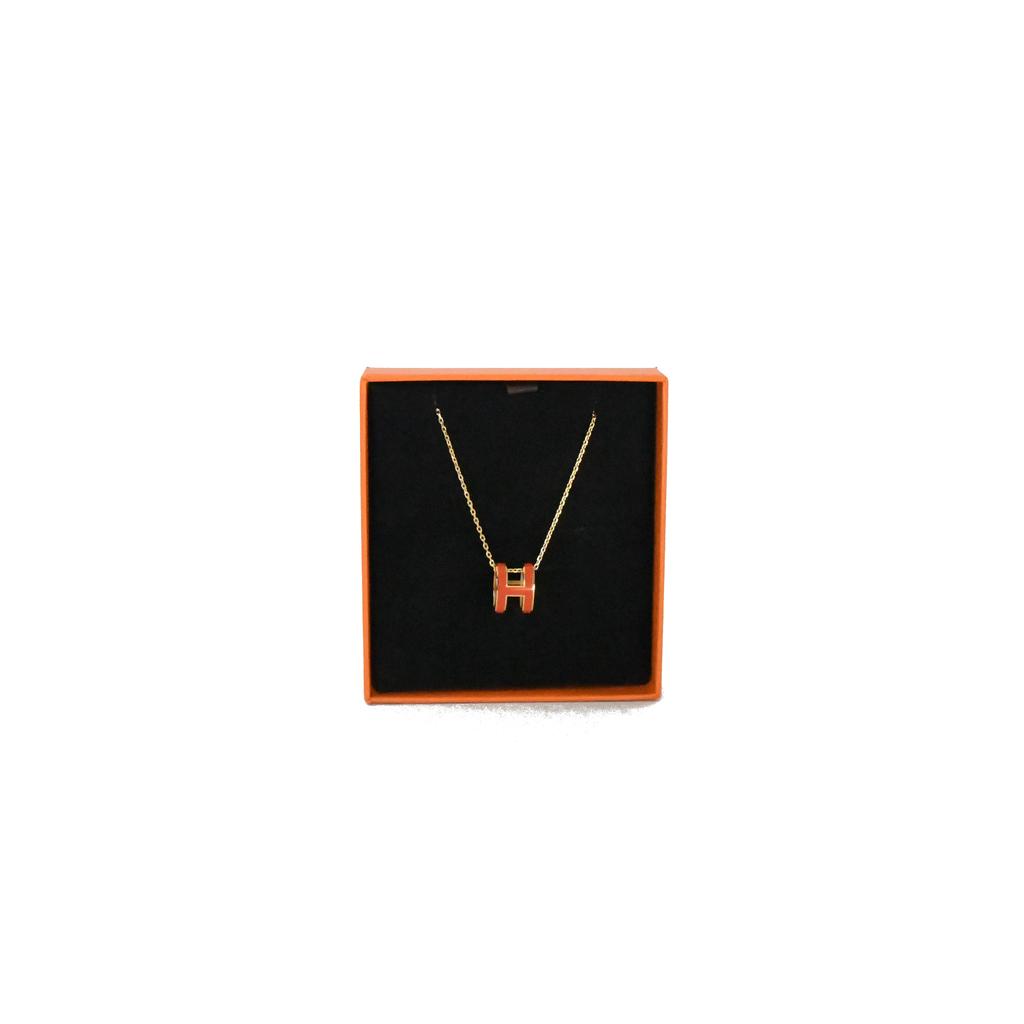 Hermes Pop H Pendant Necklace Gold HW Orange商品第1张图片规格展示