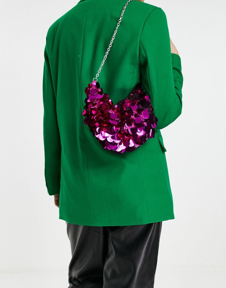 ASOS DESIGN shoulder bag with large sequin discs in pink metallic商品第3张图片规格展示