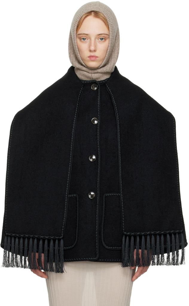 Black Embroidered Scarf Jacket商品第1张图片规格展示