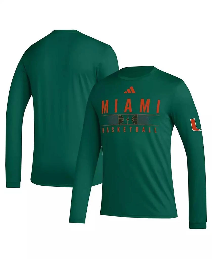 商品Adidas|Men's Green Miami Hurricanes Practice Basketball Pregame AEROREADY Long Sleeve T-shirt,价格¥258,第1张图片