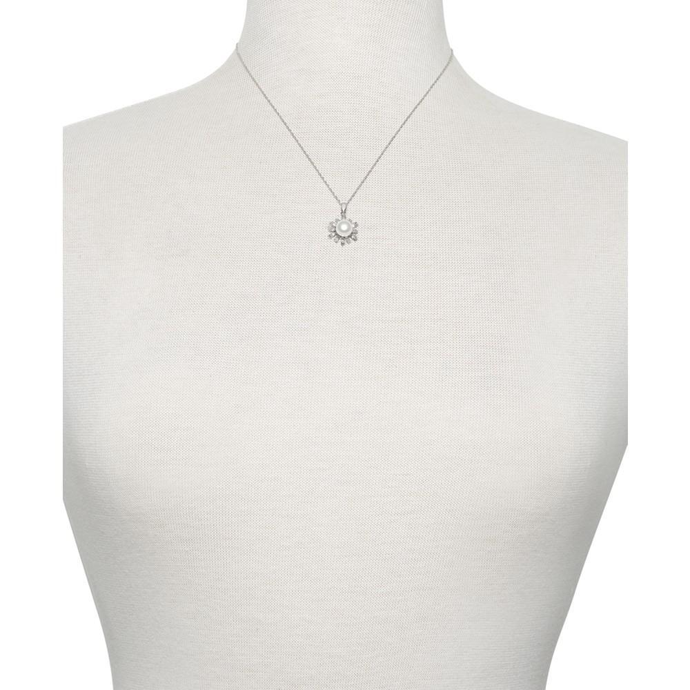 商品Belle de Mer|Cultured Freshwater Button Pearl (8mm) & Diamond Accent Sunburst 18" Pendant Necklace in Sterling Silver,价格¥394,第4张图片详细描述
