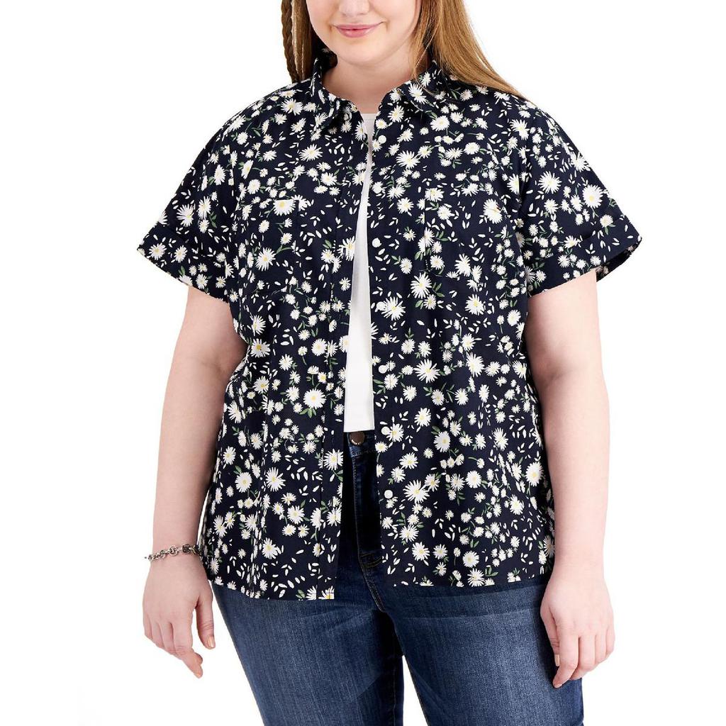 Tommy Hilfiger Womens Plus Camp Poplin Floral Button-Down Top商品第1张图片规格展示