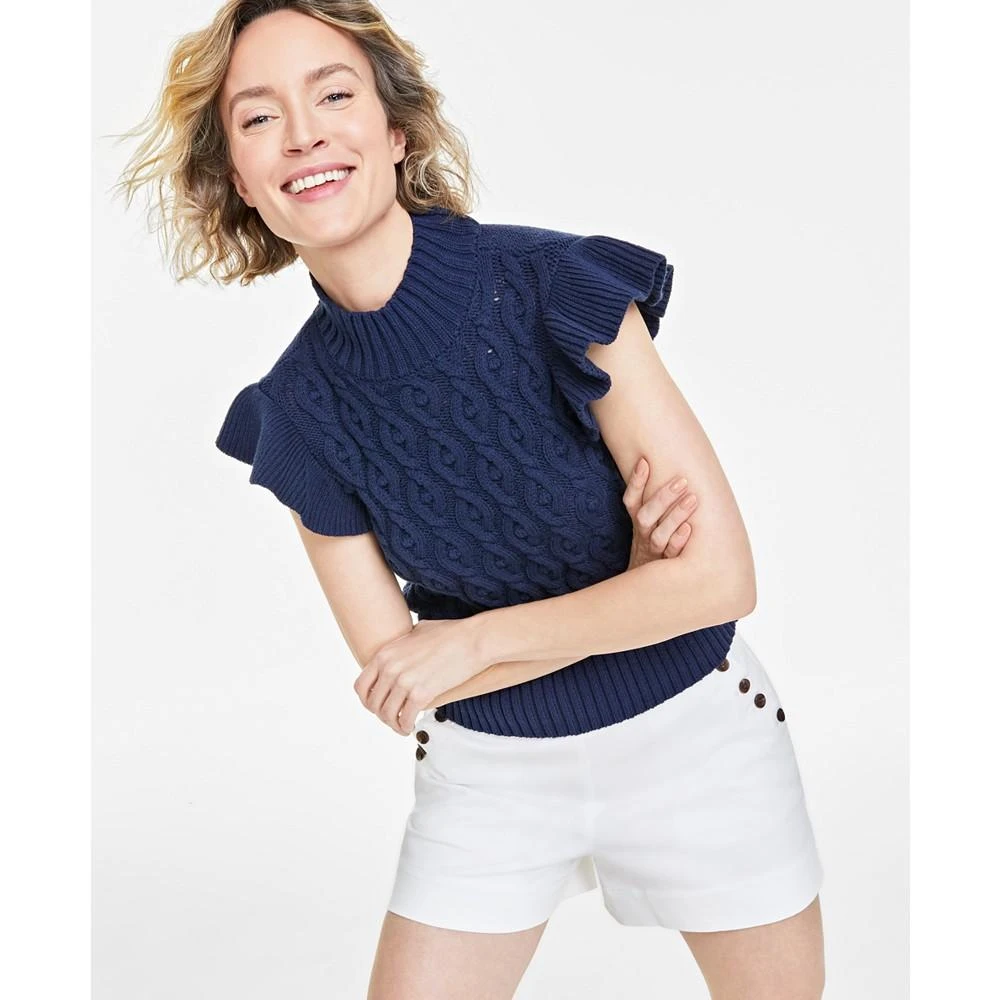 商品On 34th|Women's Flutter-Sleeve Cable-Knit Sweater, Created for Macy's,价格¥223,第1张图片