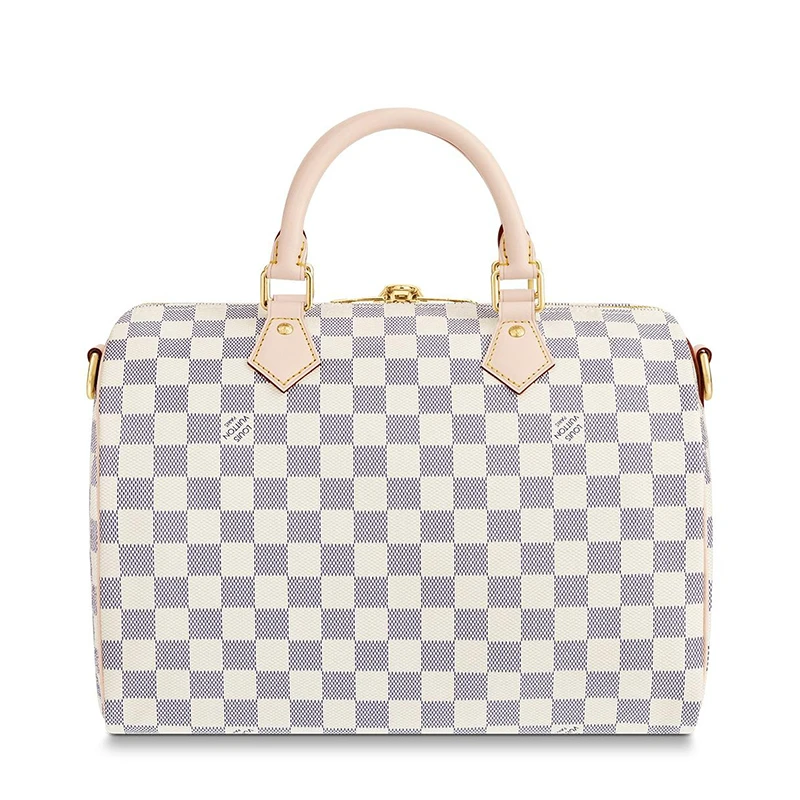 预售10天 Louis Vuitton/路易威登 经典款SPEEDY 30系列 女士天蓝色棋盘格帆布饰皮革滚边金扣配可拆卸肩带拉链开合单肩斜挎手提包N41373 商品