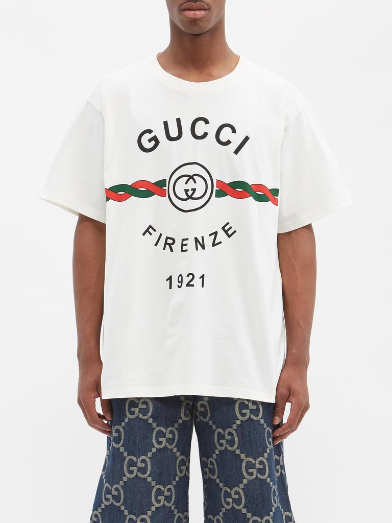商品Gucci|Firenze logo-print cotton T-shirt,价格¥3558,第1张图片