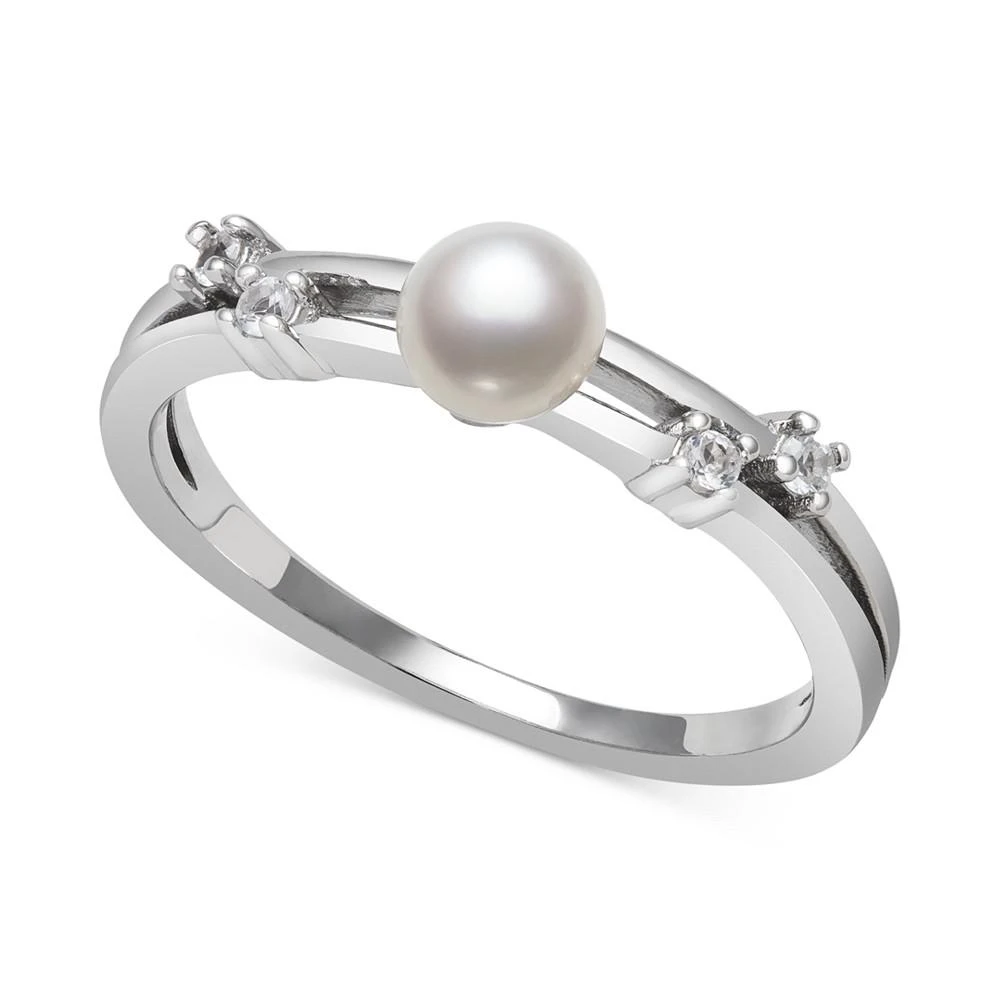 商品Belle de Mer|Cultured Freshwater Button Pearl (5mm) & Lab-Created White Sapphire (1/10 ct. t.w.) Ring,价格¥393,第1张图片
