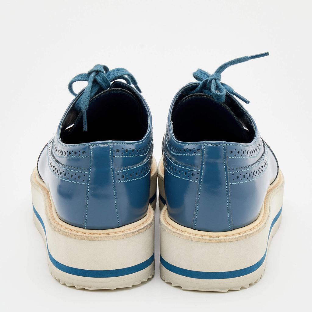 商品[二手商品] Prada|Prada Blue Brogue Leather Wingtip Platform Derby Sneakers Size 39.5,价格¥3226,第7张图片详细描述