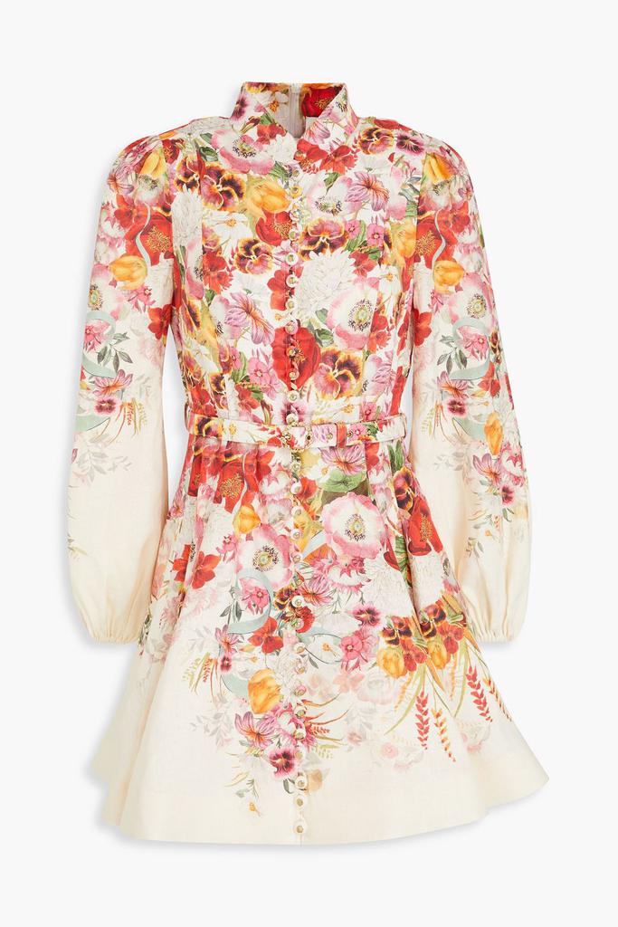 ZIMMERMANN | Belted floral-print linen mini dress 3021.45元 商品图片