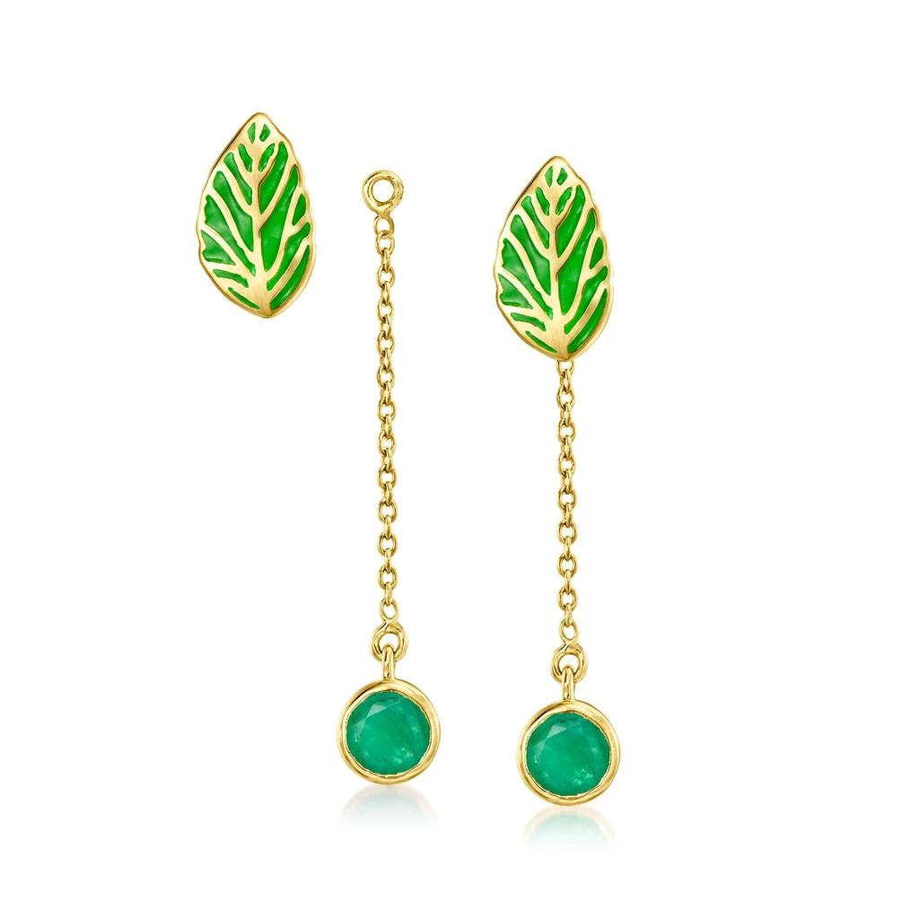 商品Ross-Simons|Green Enamel Leaf Earrings With Removable . Emerald Drops in 18kt Gold Over Sterling,价格¥1162,第1张图片