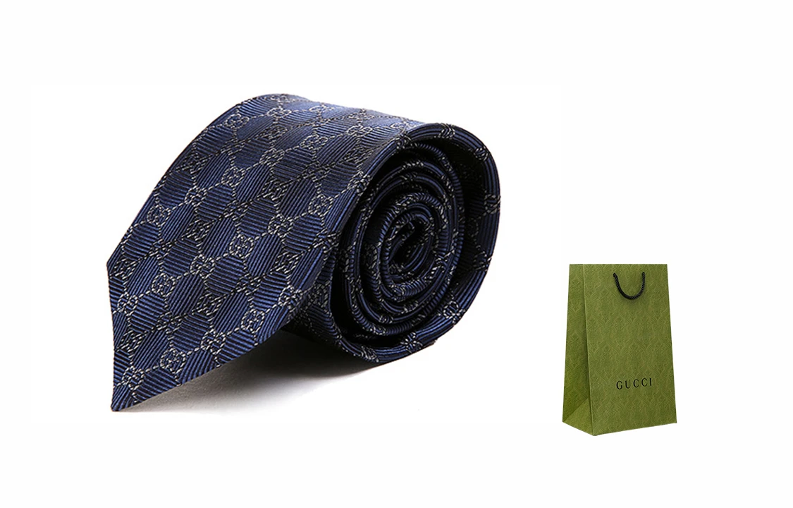商品[国内直发] Gucci|[预售3天]古驰 斜纹印花 桑蚕丝 领带 男款 蓝色,价格¥1707,第2张图片详细描述