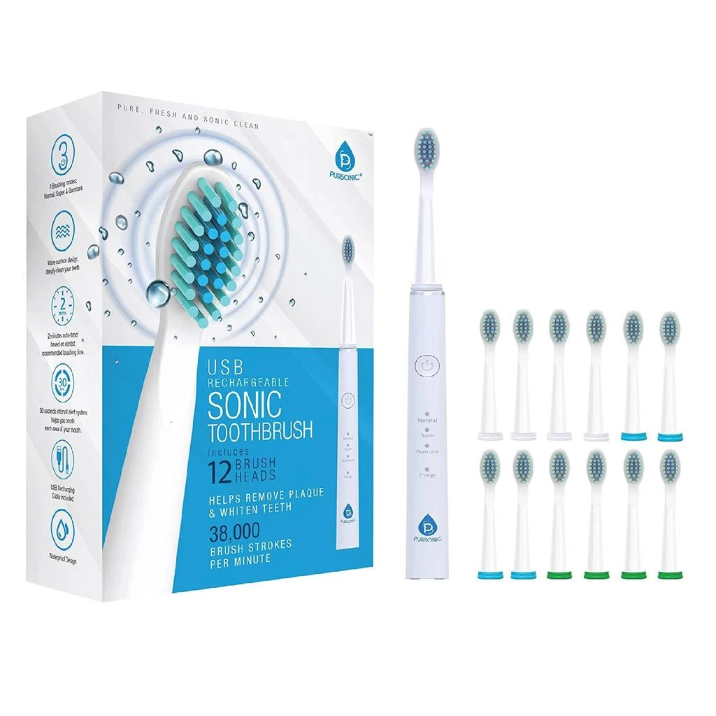 商品PURSONIC|Pursonic Whitening USB Rechargeable Sonic Toothbrush-12 Brush Heads,价格¥317,第1张图片