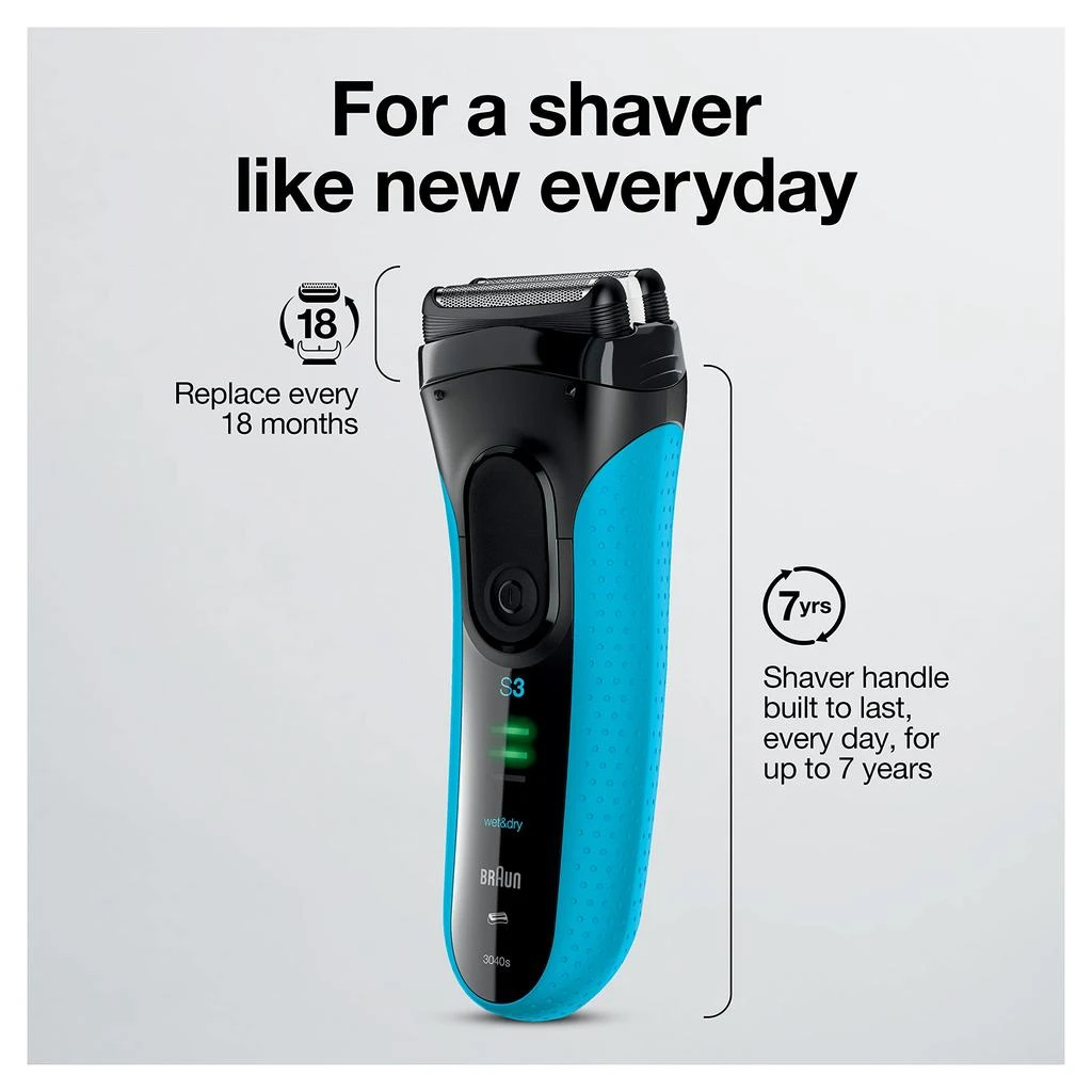 Braun Electric Series 3 Razor with Precision Trimmer, Rechargeable, Wet & Dry Foil Shaver for Men, Blue/Black, 4 Piece 商品