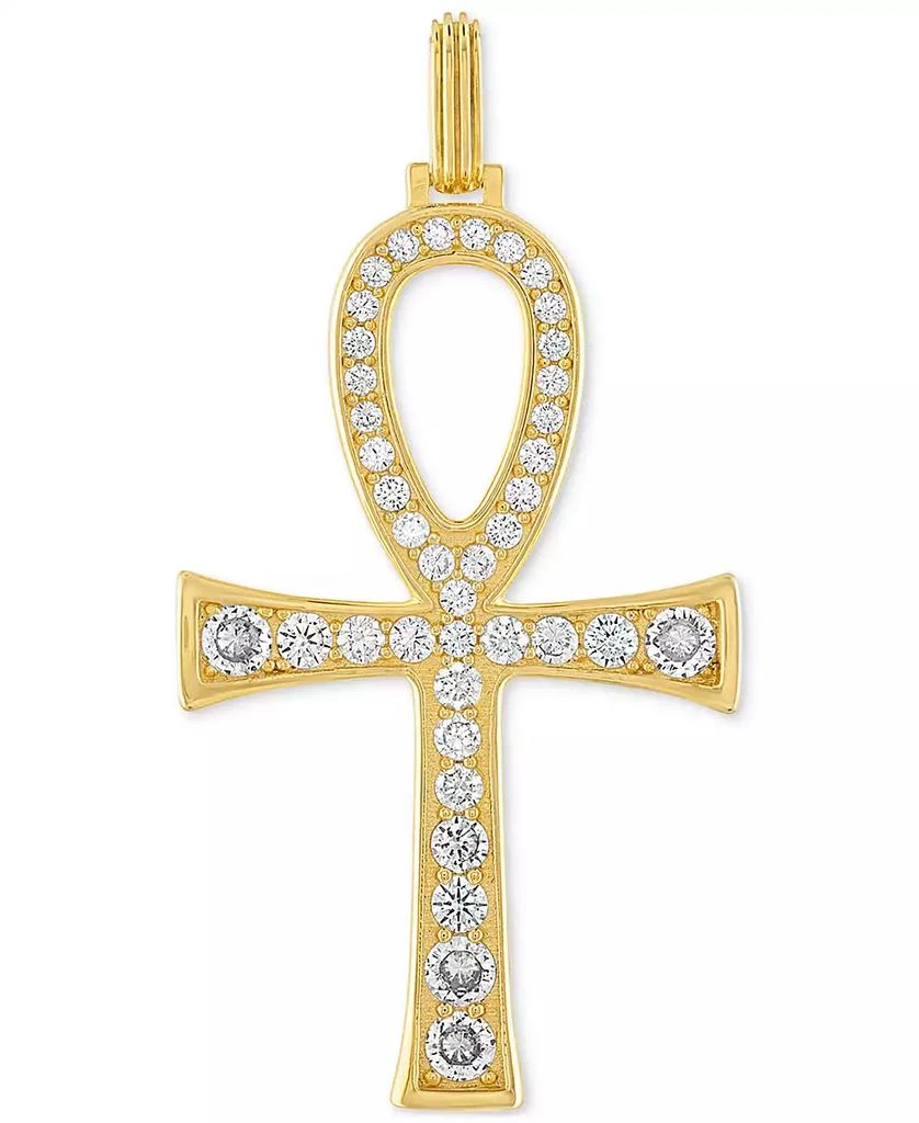 商品Esquire Men's Jewelry|Cubic Zirconia Ankh Pendant in 14k Gold-Plated Sterling Silver, Created for Macy's,价格¥1078,第1张图片