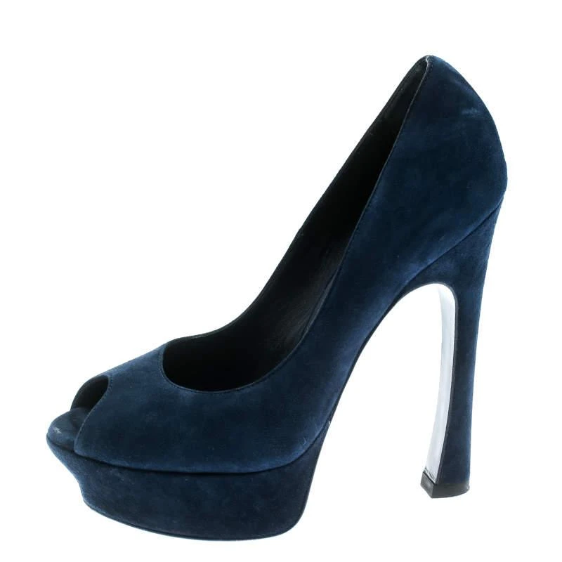 商品[二手商品] Yves Saint Laurent|Saint Laurent Blue Suede Palais Platform Peep Toe Pumps Size 36,价格¥2044,第2张图片详细描述