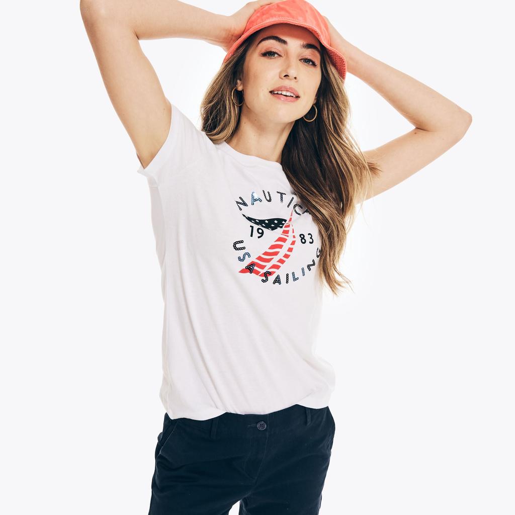 Nautica Womens Sustainably Crafted Americana Graphic T-Shirt商品第2张图片规格展示