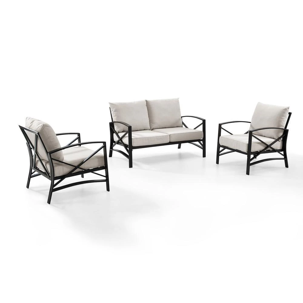 商品Crosley Furniture|Kaplan 3Pc Outdoor Metal Conversation Set Oatmeal/Oil Rubbed Bronze - Loveseat & 2 Chairs,价格¥9909,第1张图片