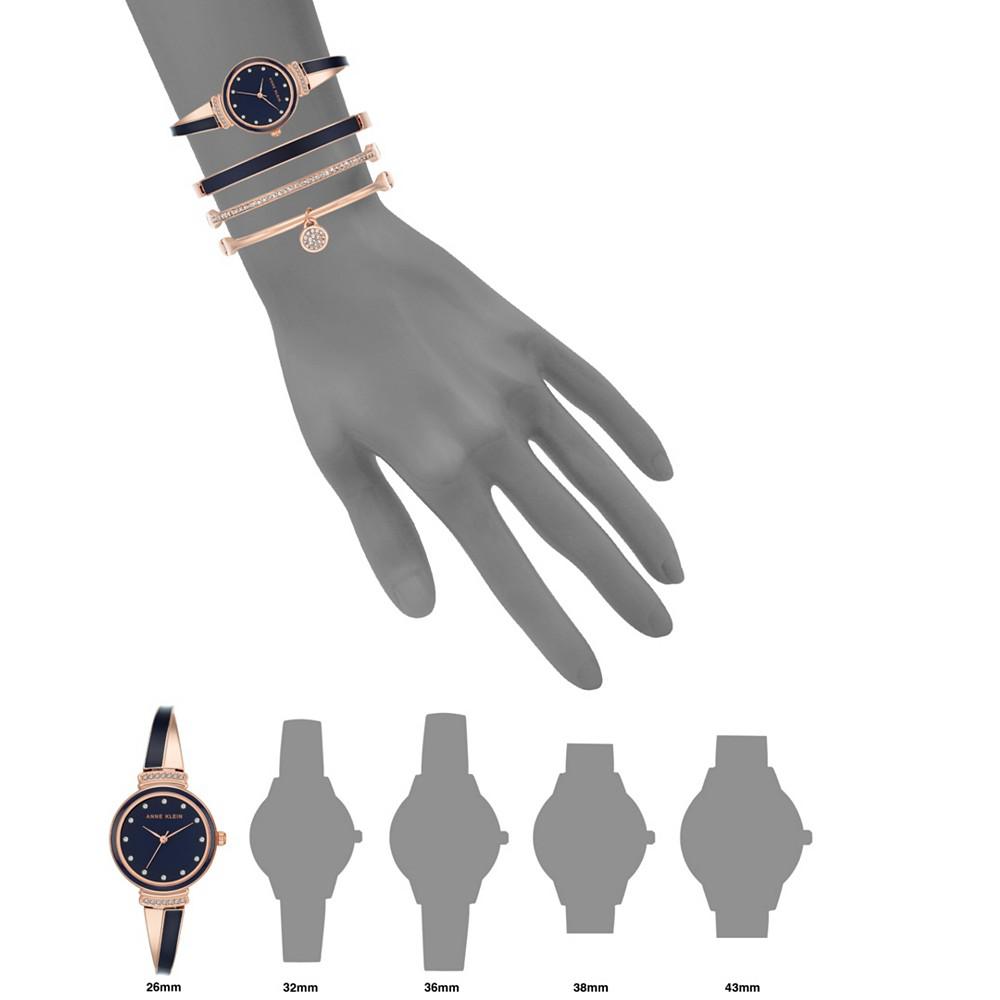 Women's Rose Gold-Tone Alloy Bangle with Navy Enamel and Crystal Accents Fashion Watch 33.5mm Set 4 Pieces商品第4张图片规格展示