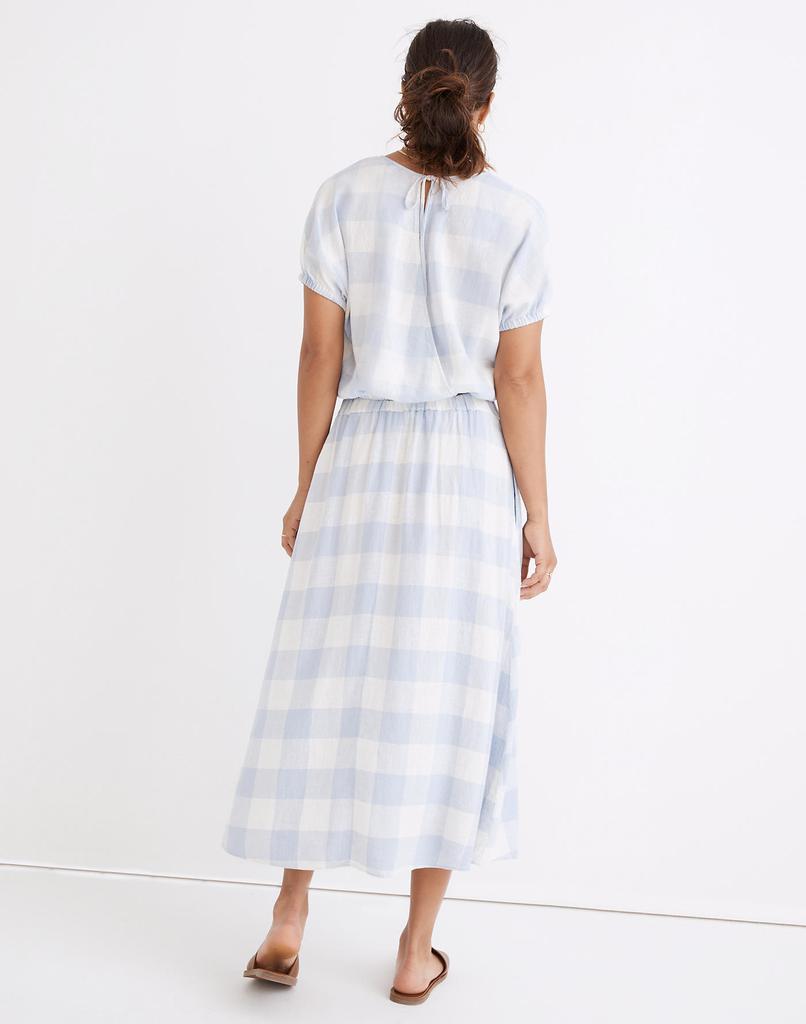 商品Madewell|Linen-Blend Side-Button Midi Skirt in Gingham Check,价格¥405,第5张图片详细描述