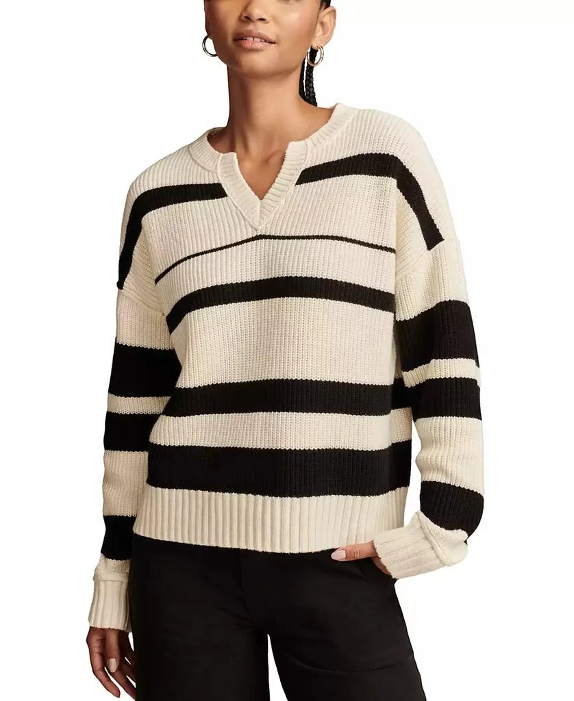 商品Lucky Brand|Women's Striped Notched-Neck Sweater,价格¥340,第1张图片详细描述