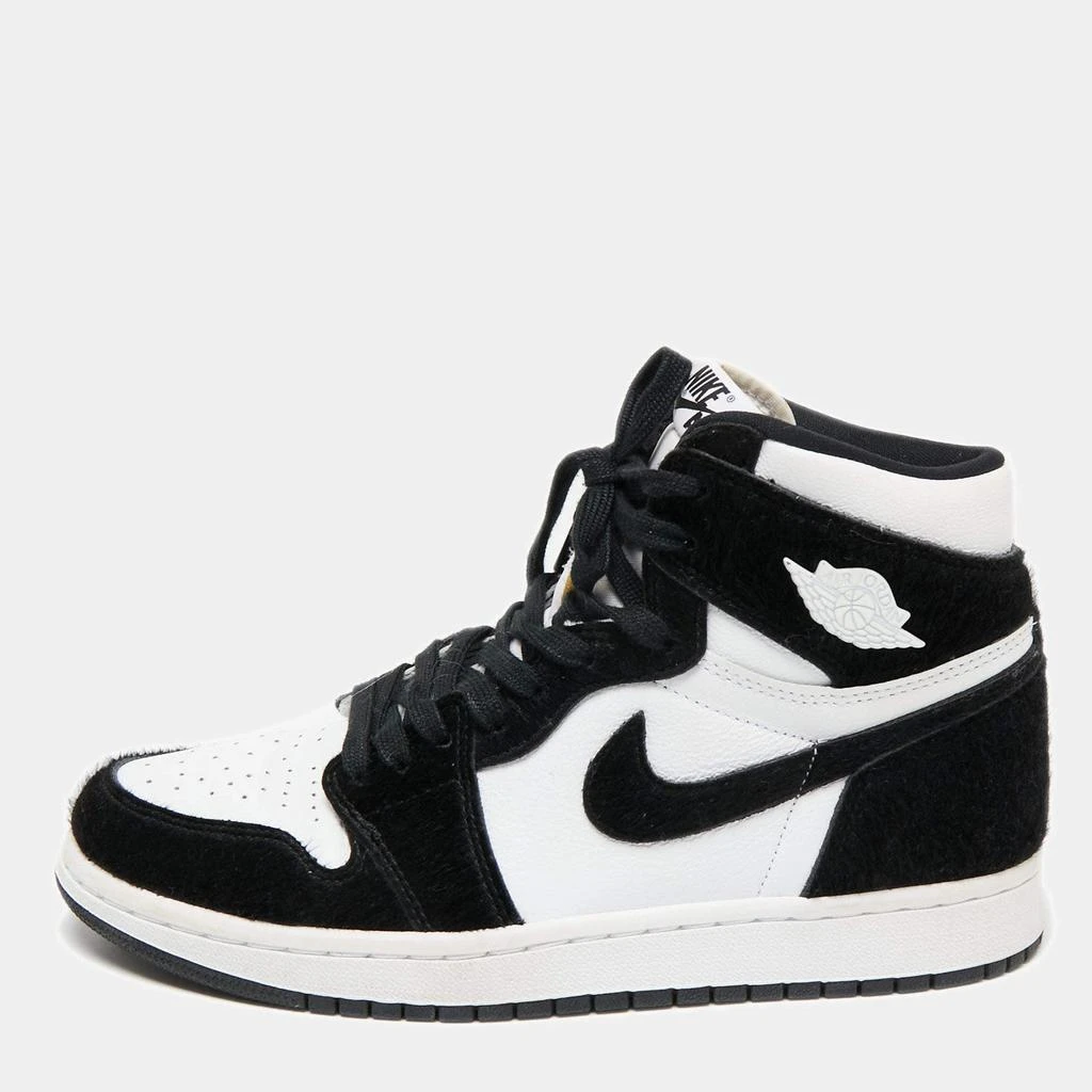 商品[二手商品] Jordan|Air Jordans Black/White Calf Hair And Leather 1 Retro COJP High Top Sneakers Size 38.5,价格¥2744,第1张图片